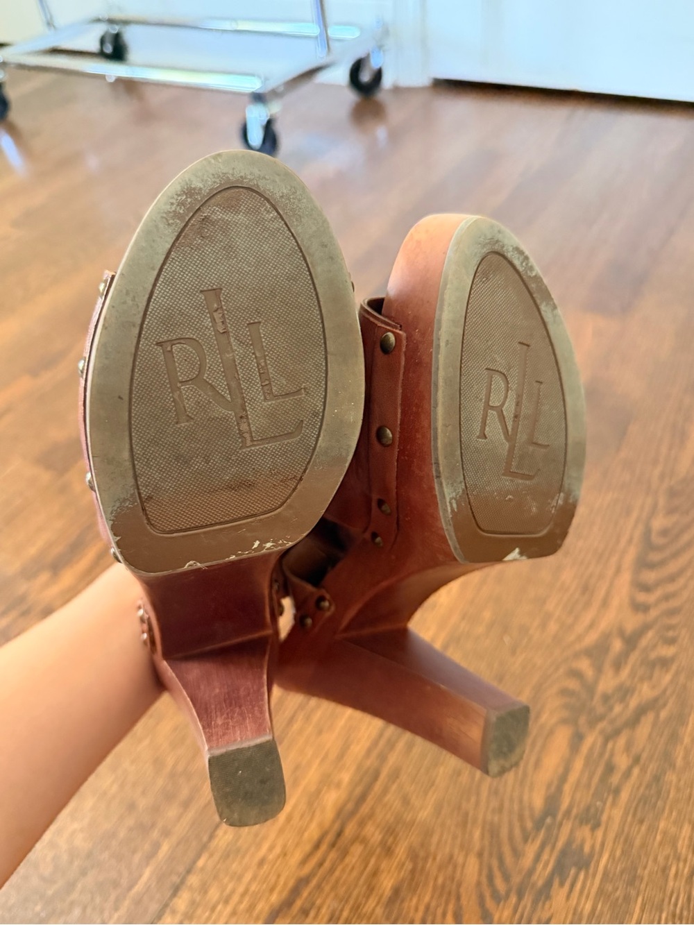 Vintage Ralph Lauren - Women's Brown Leather High Heel Clog Sandals - Picture 3 of 4